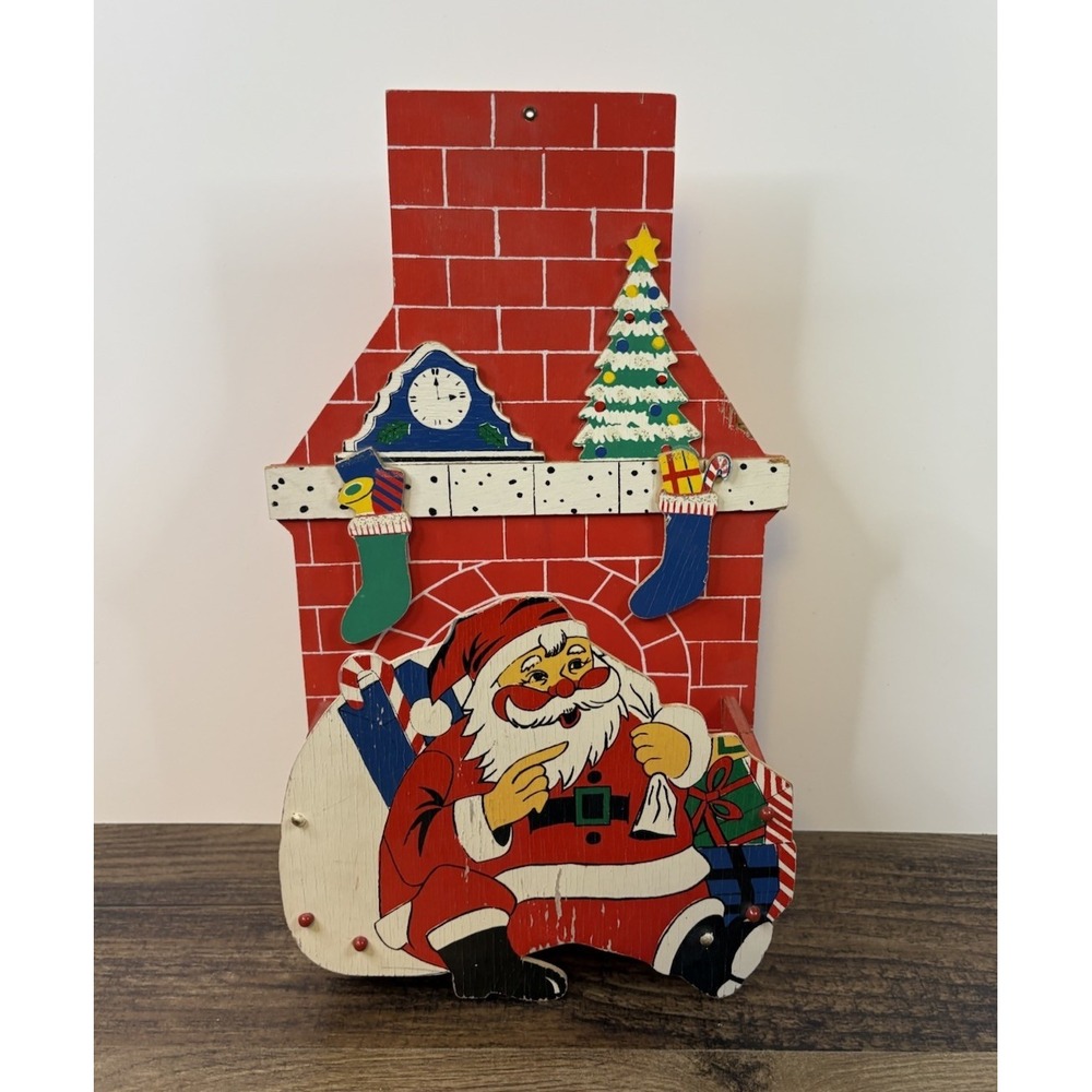 Vintage Wooden 14" Santa Chimney Christmas Card Holder Wall Decor